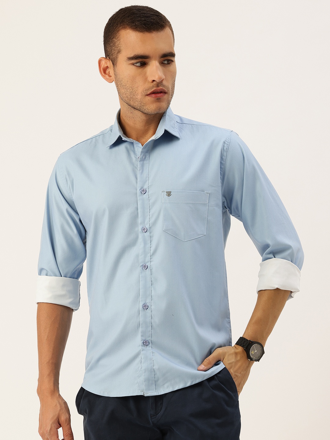 

FIFTY TWO Comfort Solid Long Sleeves Shirt, Blue