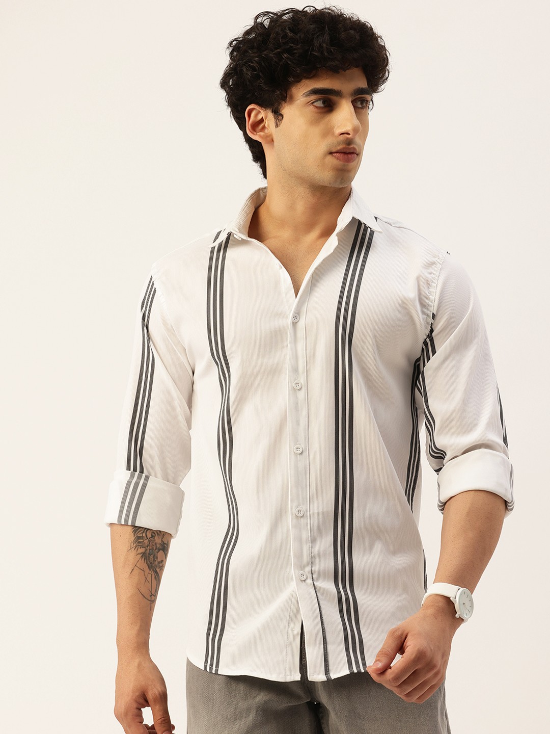 

FIFTY TWO Comfort Monochrome Striped Shirt, White