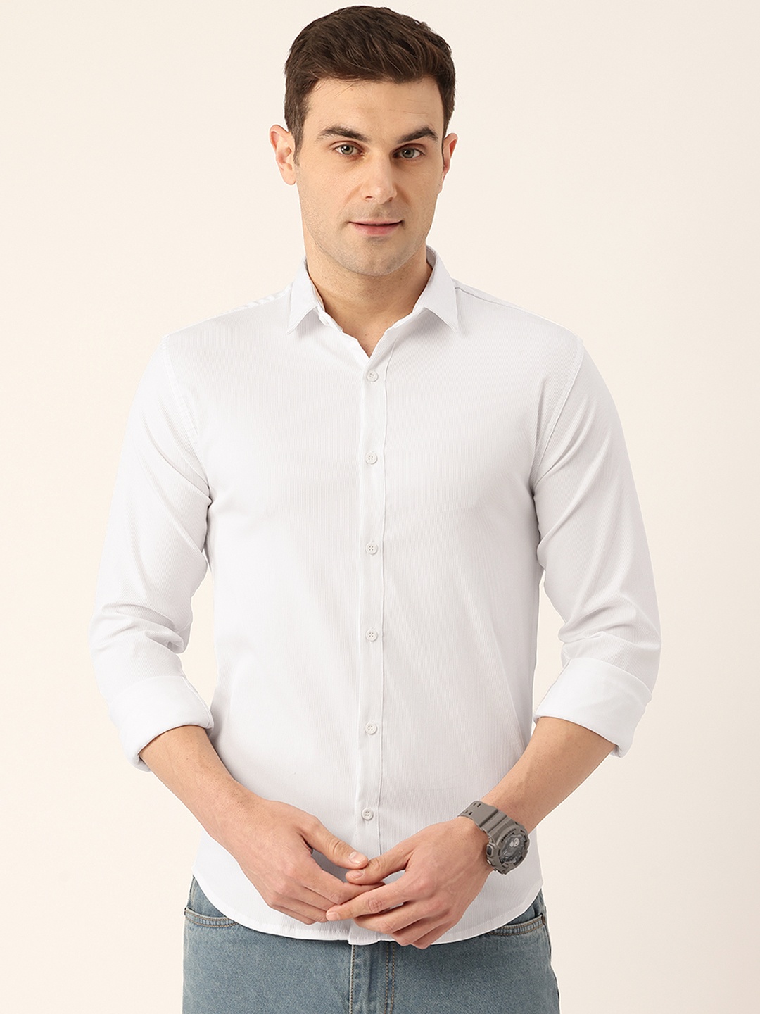 

FIFTY TWO Self Striped Casual Shirt, White