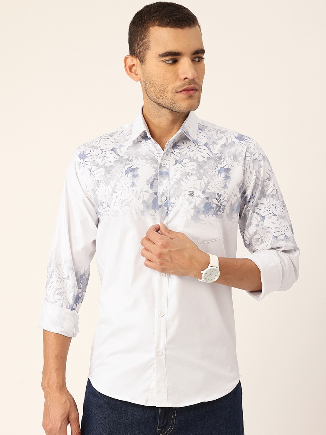 

FIFTY TWO Floral Printed Casual Shirt, White