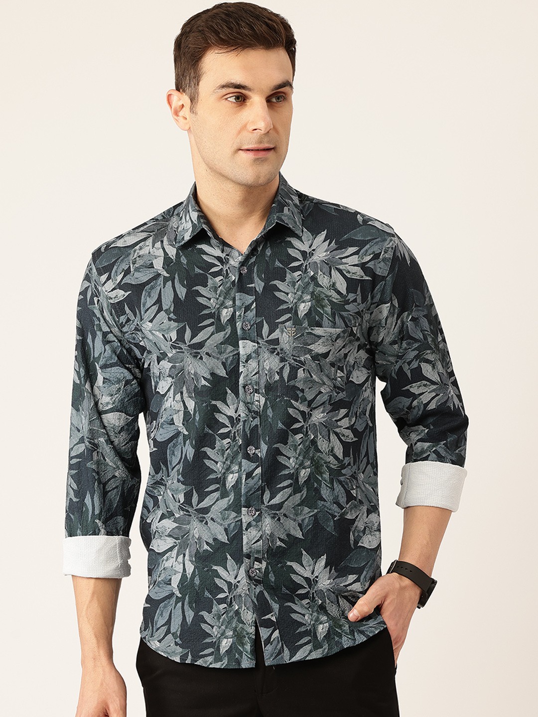 

FIFTY TWO Tropical Printed Casual Shirt, Black