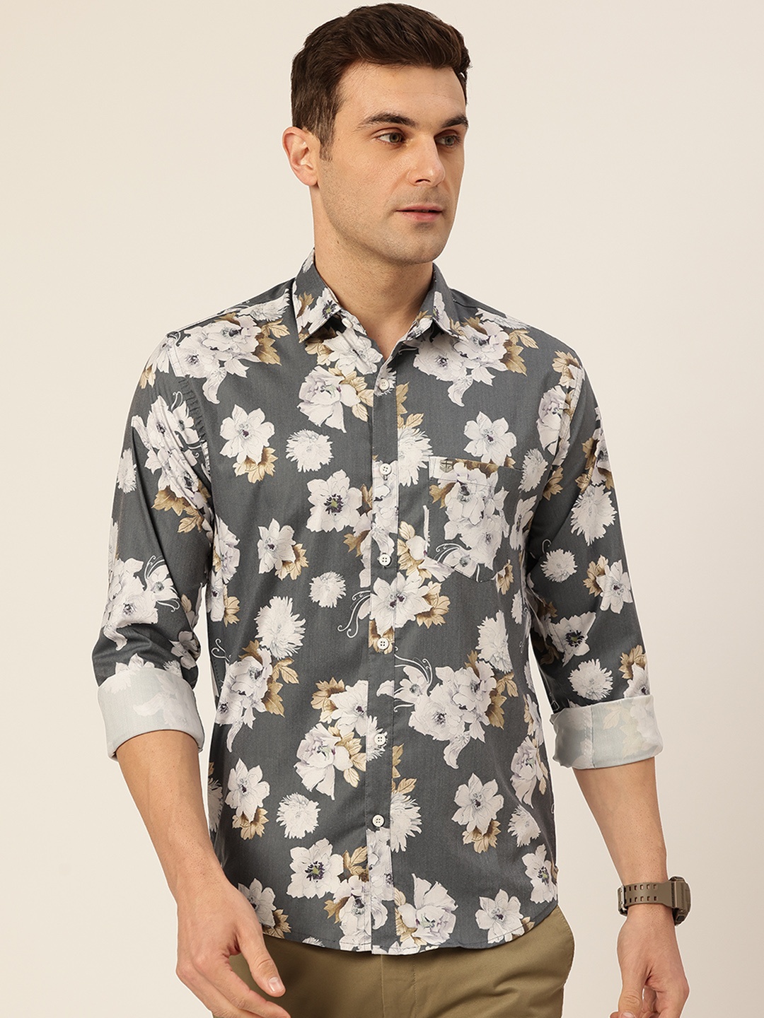 

FIFTY TWO Floral Printed Casual Shirt, Grey
