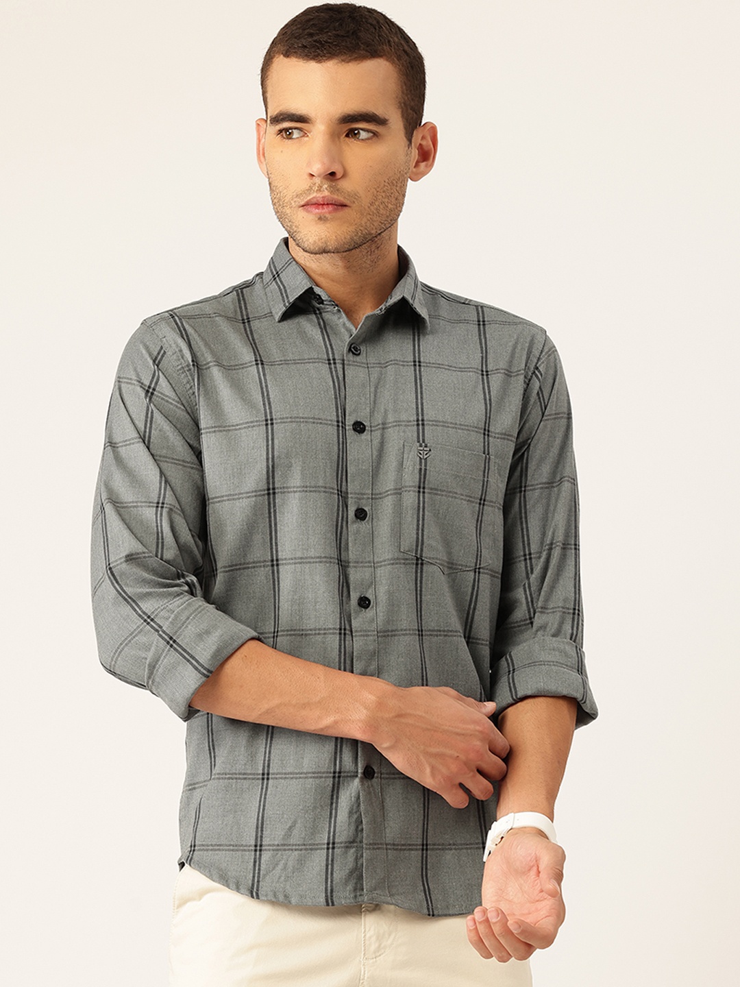 

FIFTY TWO Windowpane Checks Casual Shirt, Grey