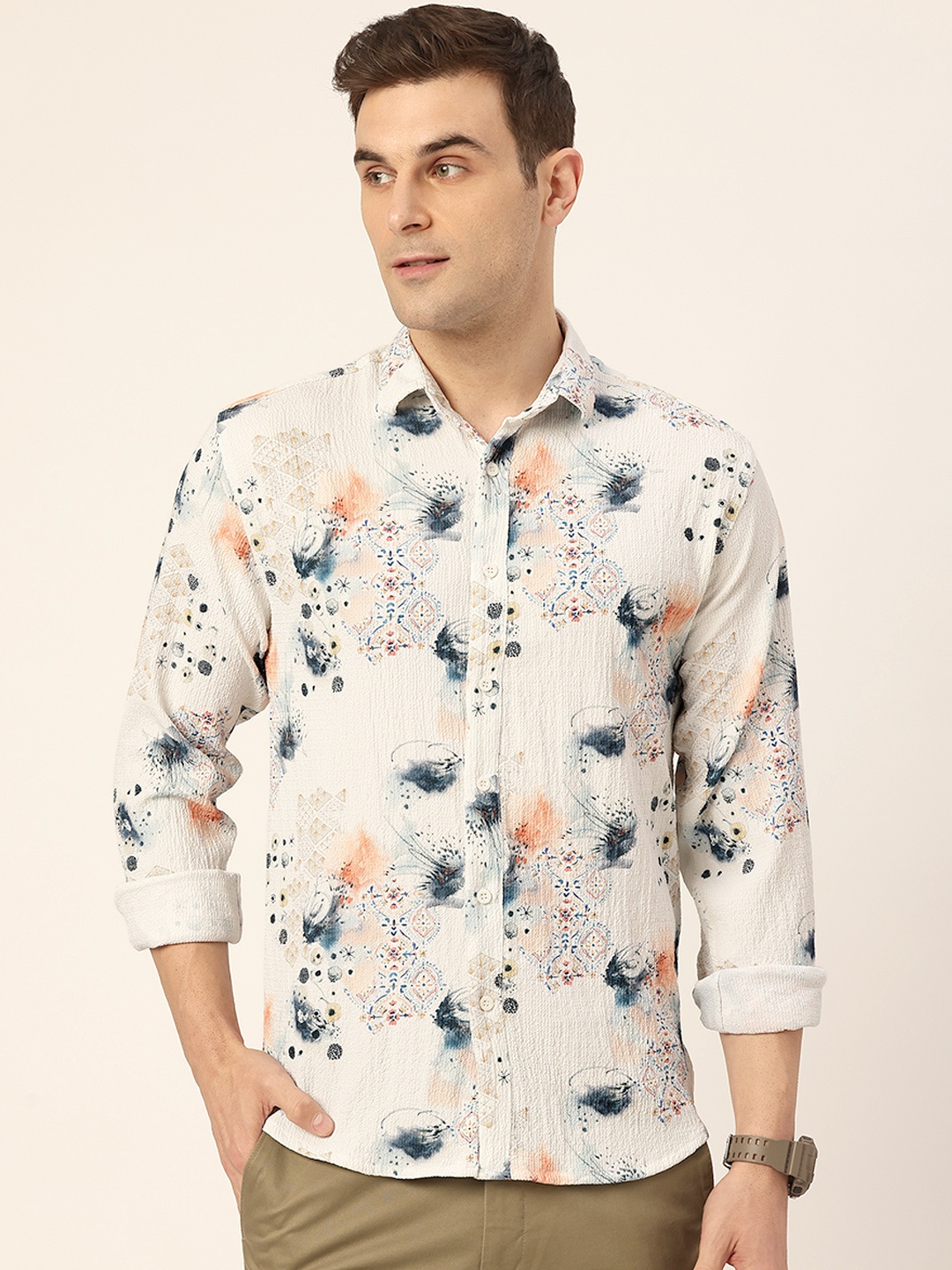

FIFTY TWO Ethnic Motifs Printed Casual Shirt, White