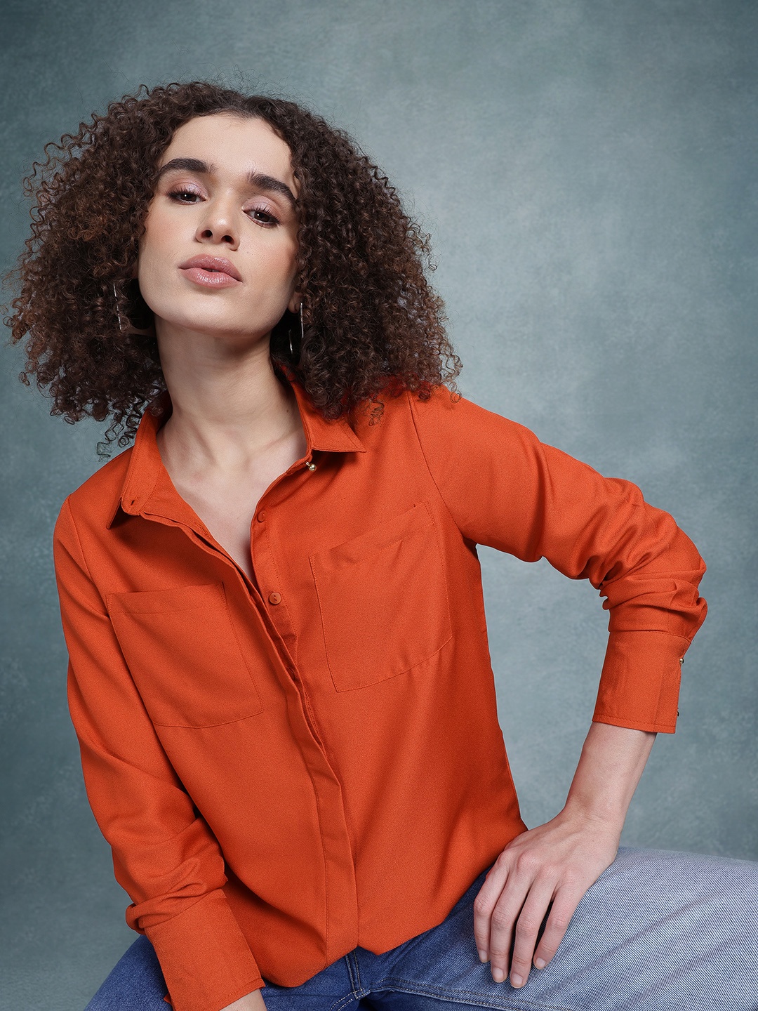 

The Roadster Lifestyle Co. Solid Concealed Button Placket Casual Shirt, Rust