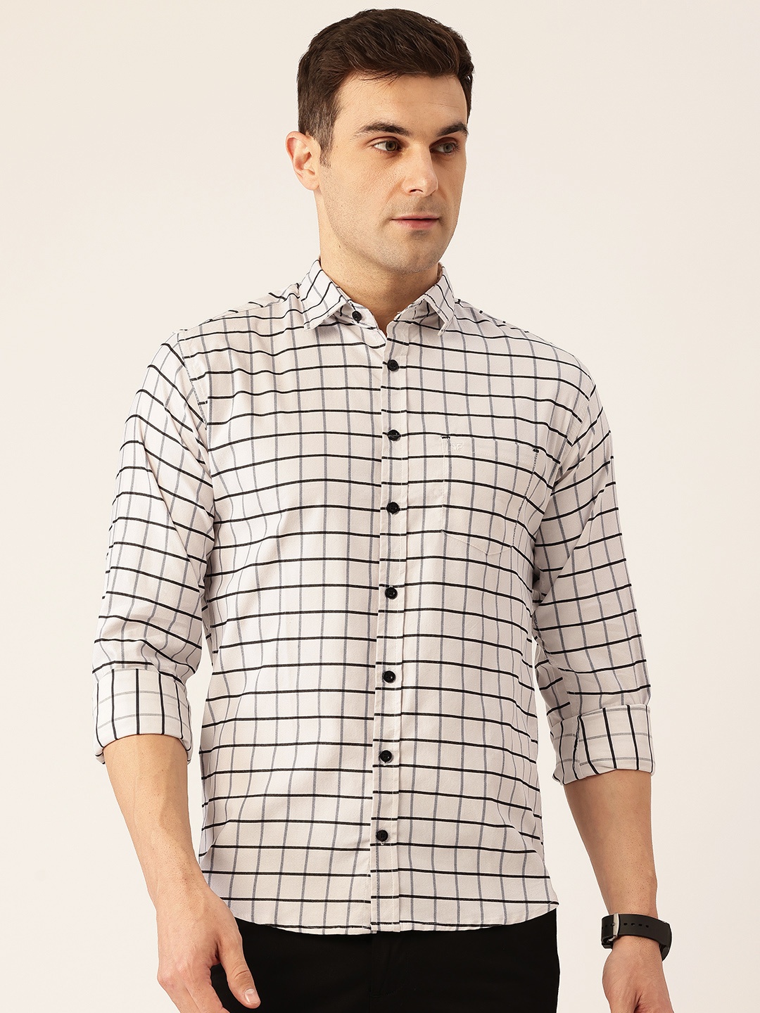 

FIFTY TWO Comfort Windowpane Checks Shirt, Off white