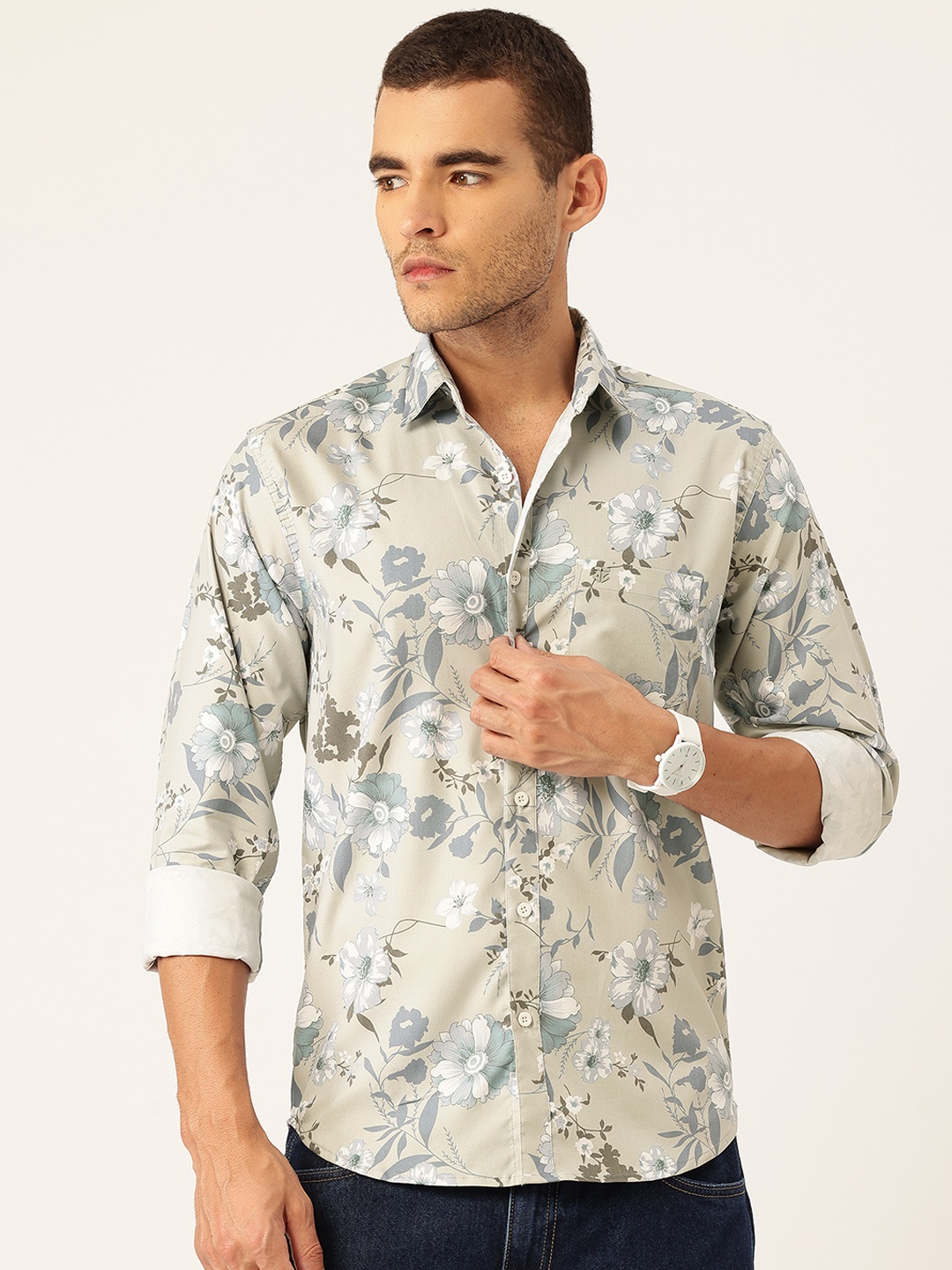 

FIFTY TWO Floral Print Casual Shirt, Green