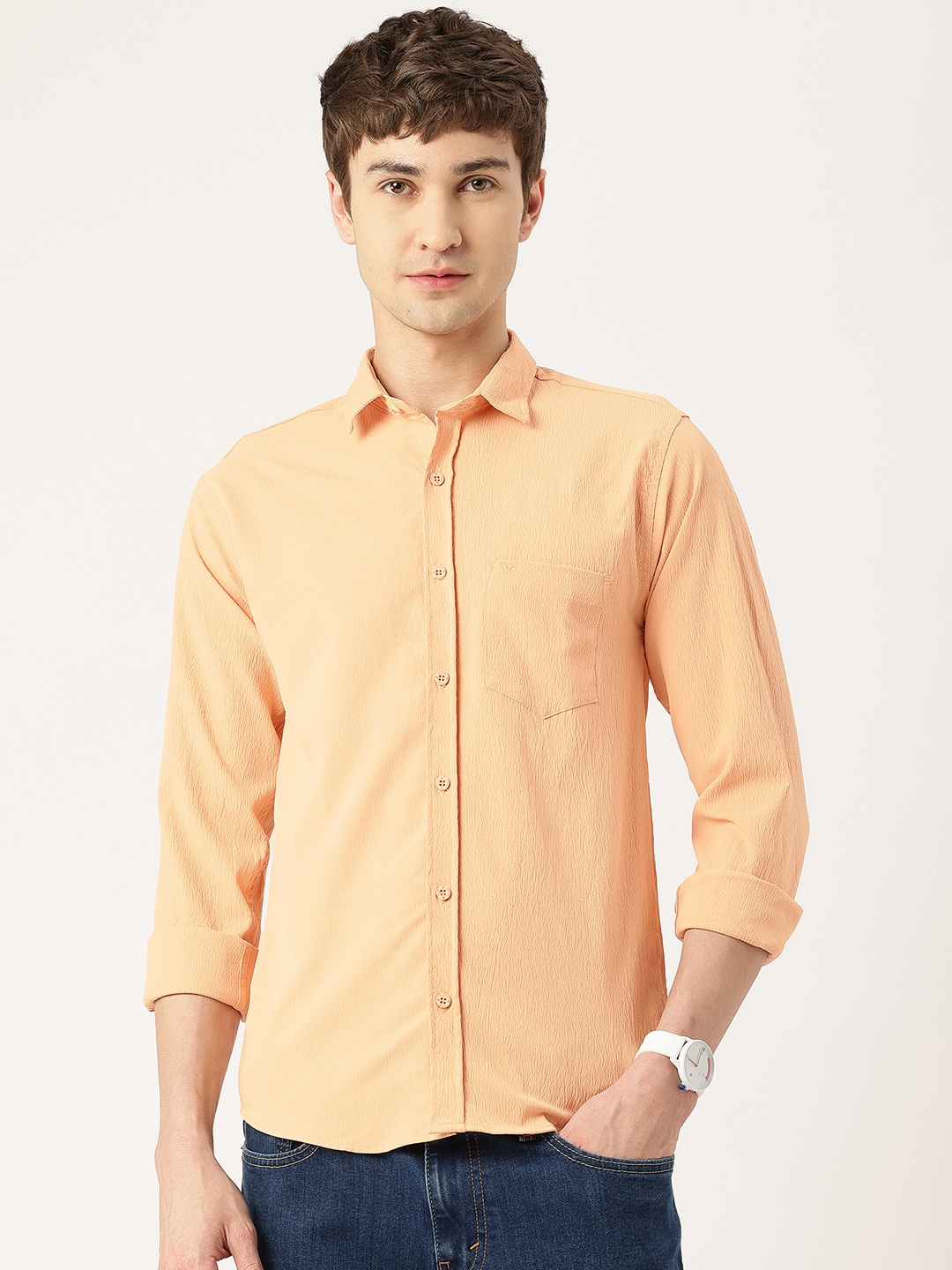 

FIFTY TWO Comfort Crinkle Textured Shirt, Peach