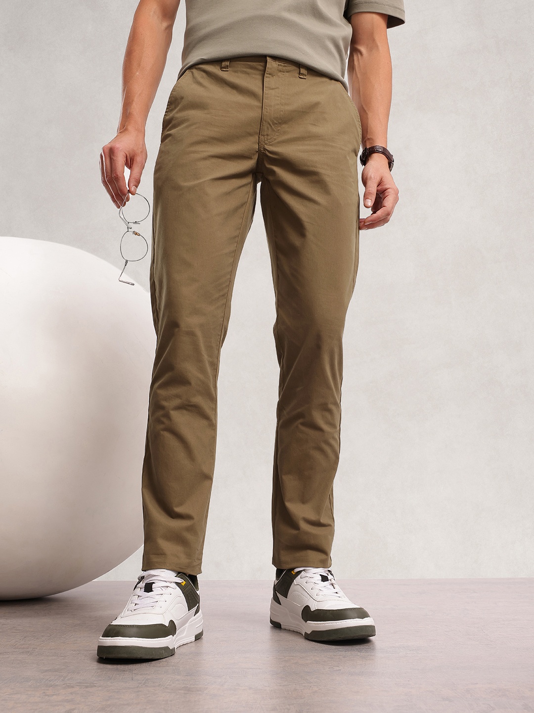 

Nautica Men Smart Slim Fit Pure Cotton Chinos Trousers, Brown