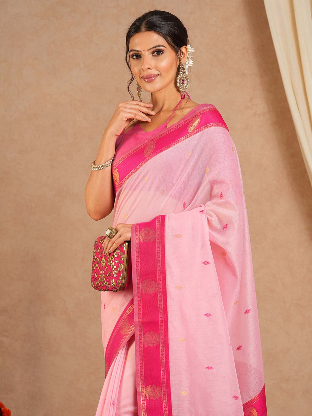 

Saree mall Ethnic Motifs Designer Maheshwari Sarees, Pink