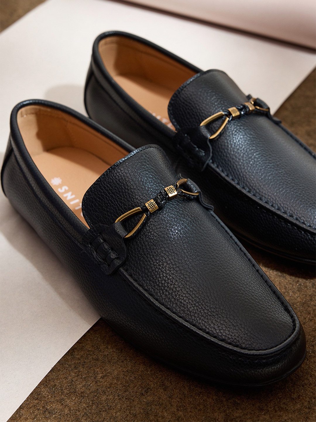 

Snitch Men Black Textured Loafers Shoes