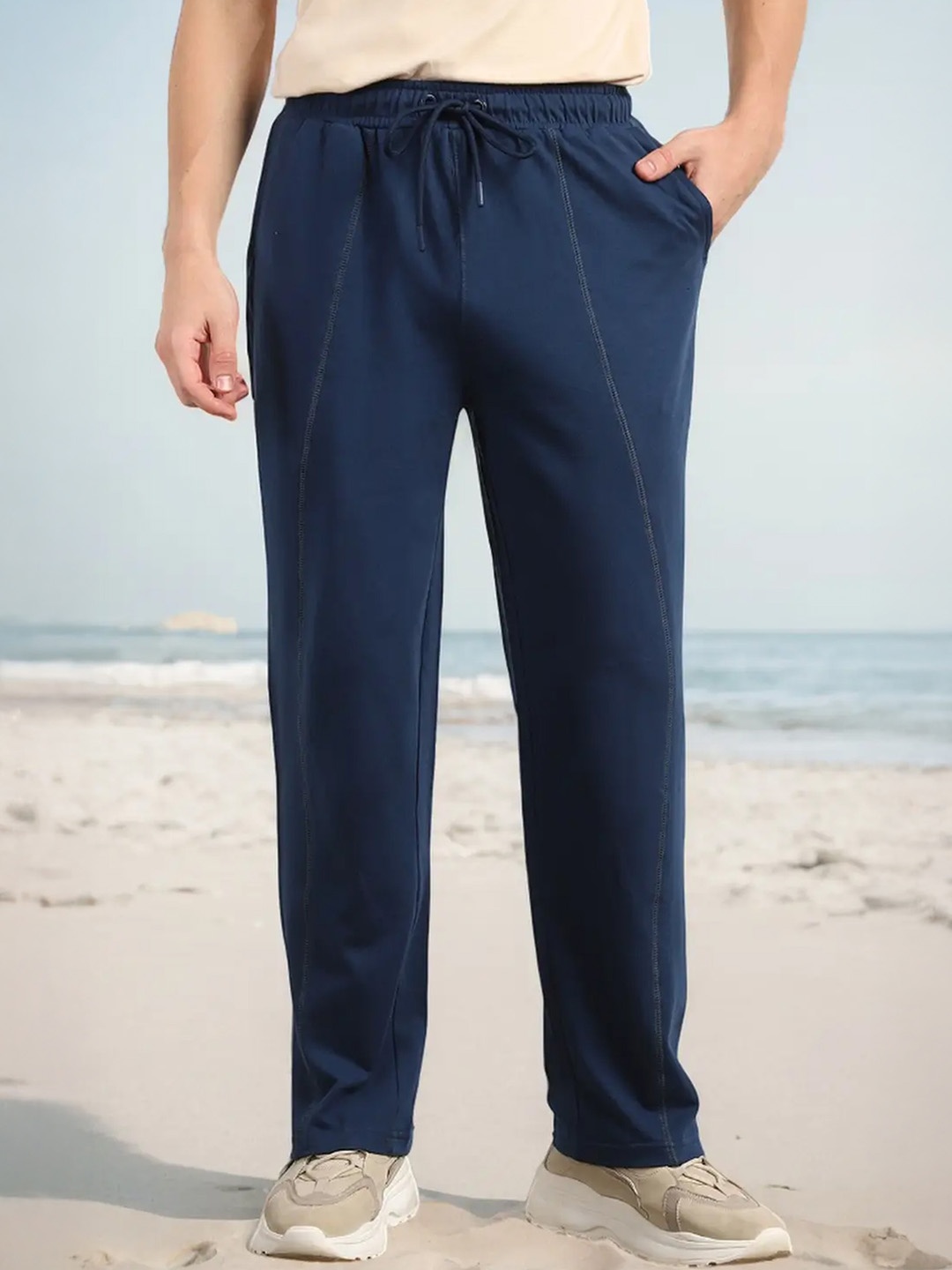 

NOBERO Men Straight Fit Joggers, Navy blue