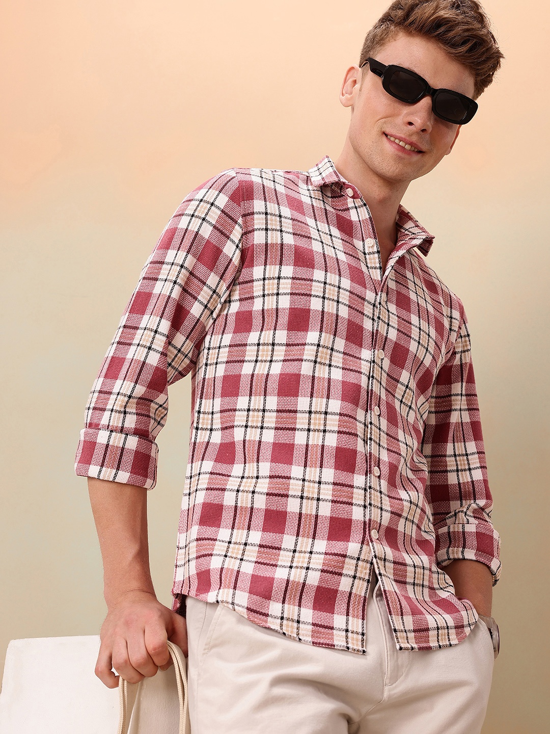 

Mast & Harbour Men Standard Checked Casual Shirt, Mauve