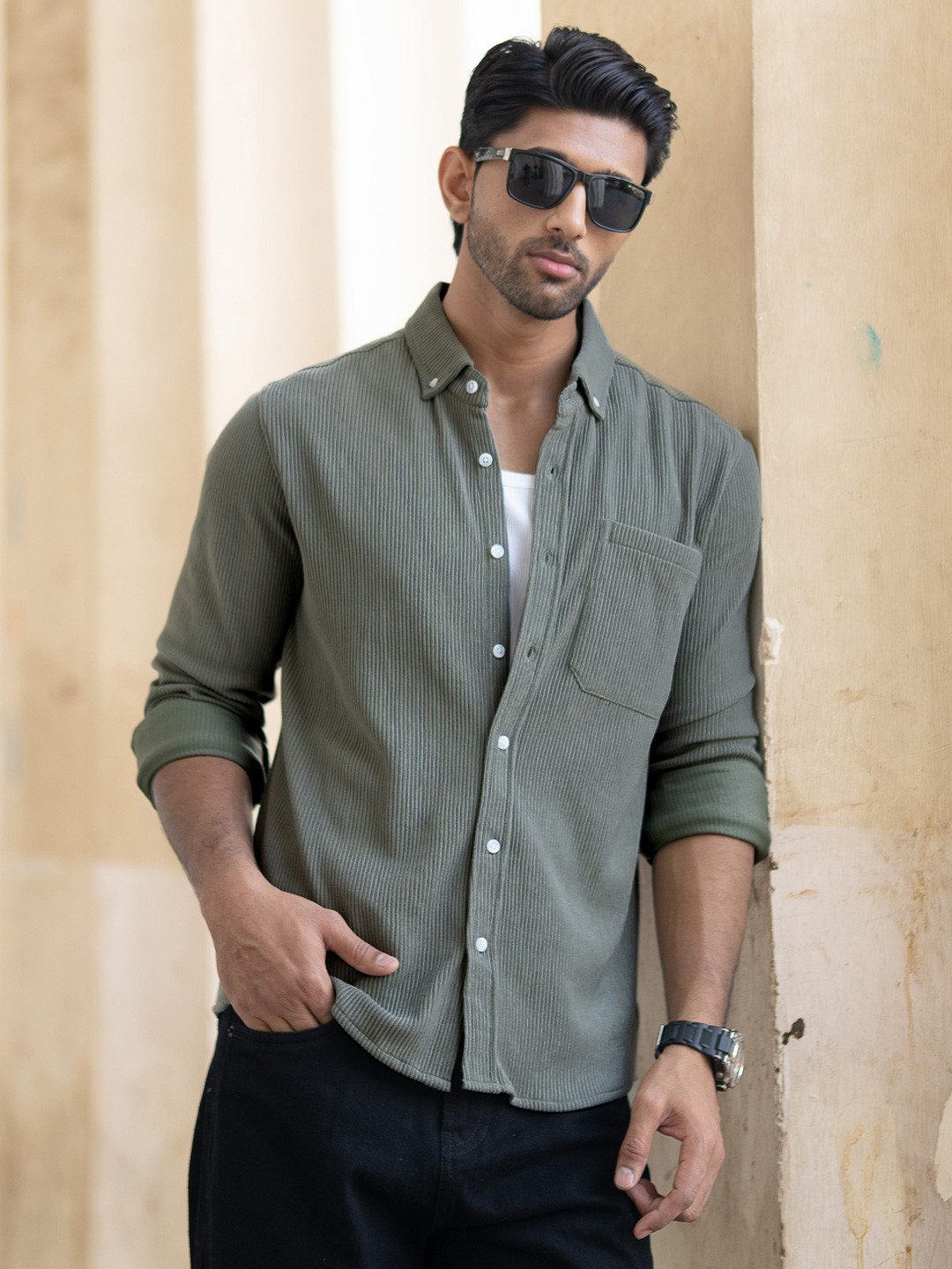 

Powerlook Men Opaque Casual Shirt, Green