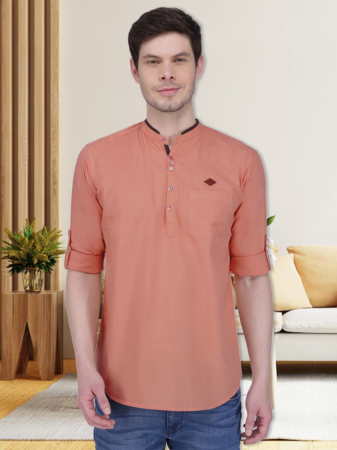 

Kuons Avenue Mandarin Collar Pure Cotton Kurta, Orange