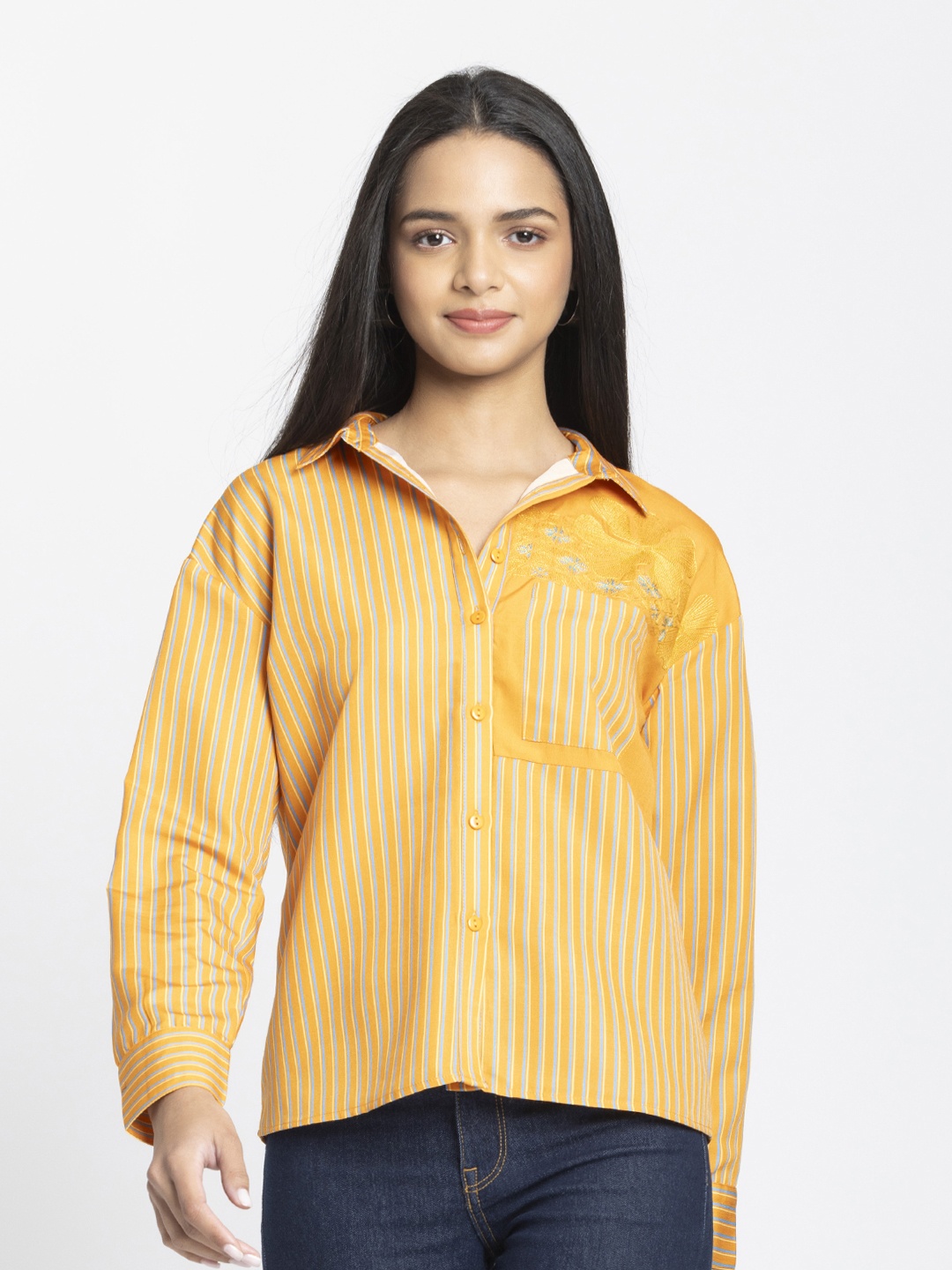 

SHAYE Women Relaxed Opaque Printed Casual Shirt, Mustard