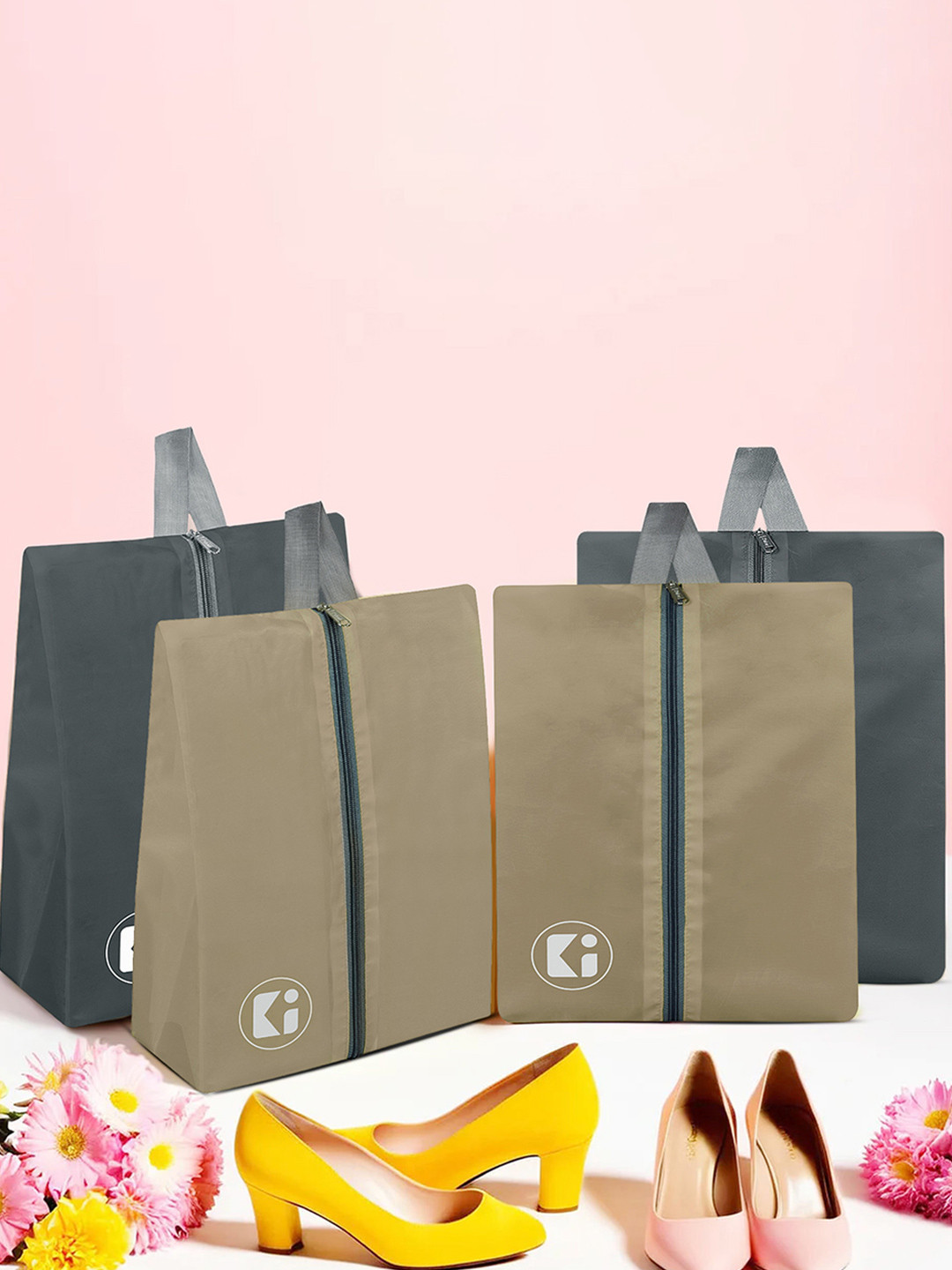 

Kuber Industries Brown & Grey 4 Pieces Regular Travel Shoes Organisers