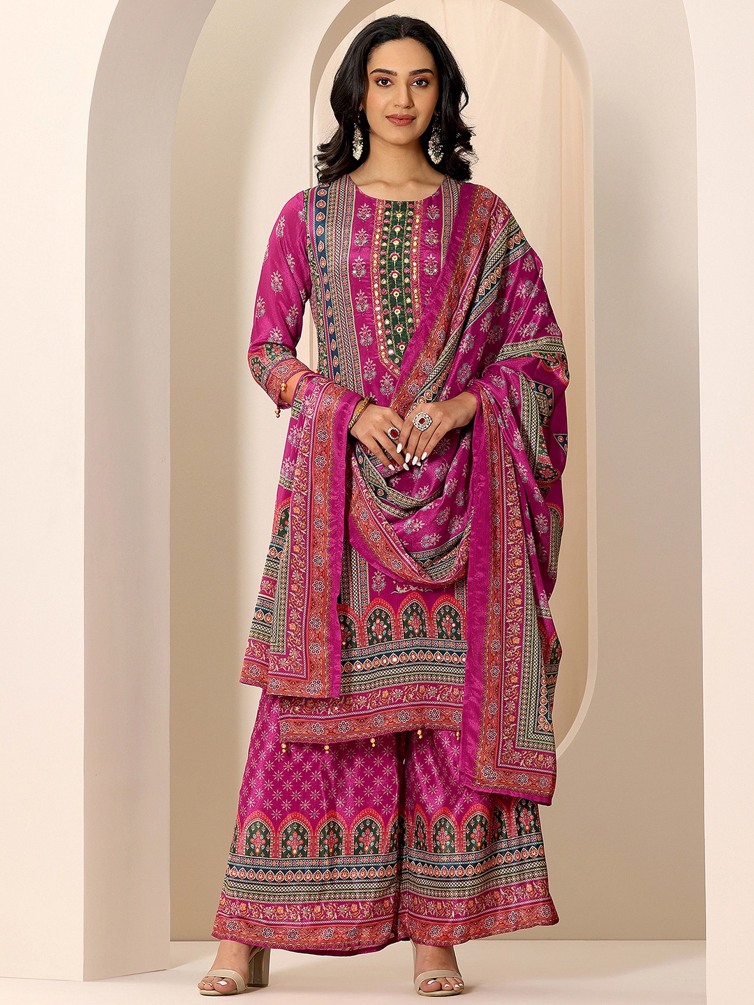 

Libas Ethnic Motifs Printed Kurta With Palazzos And Dupatta, Pink