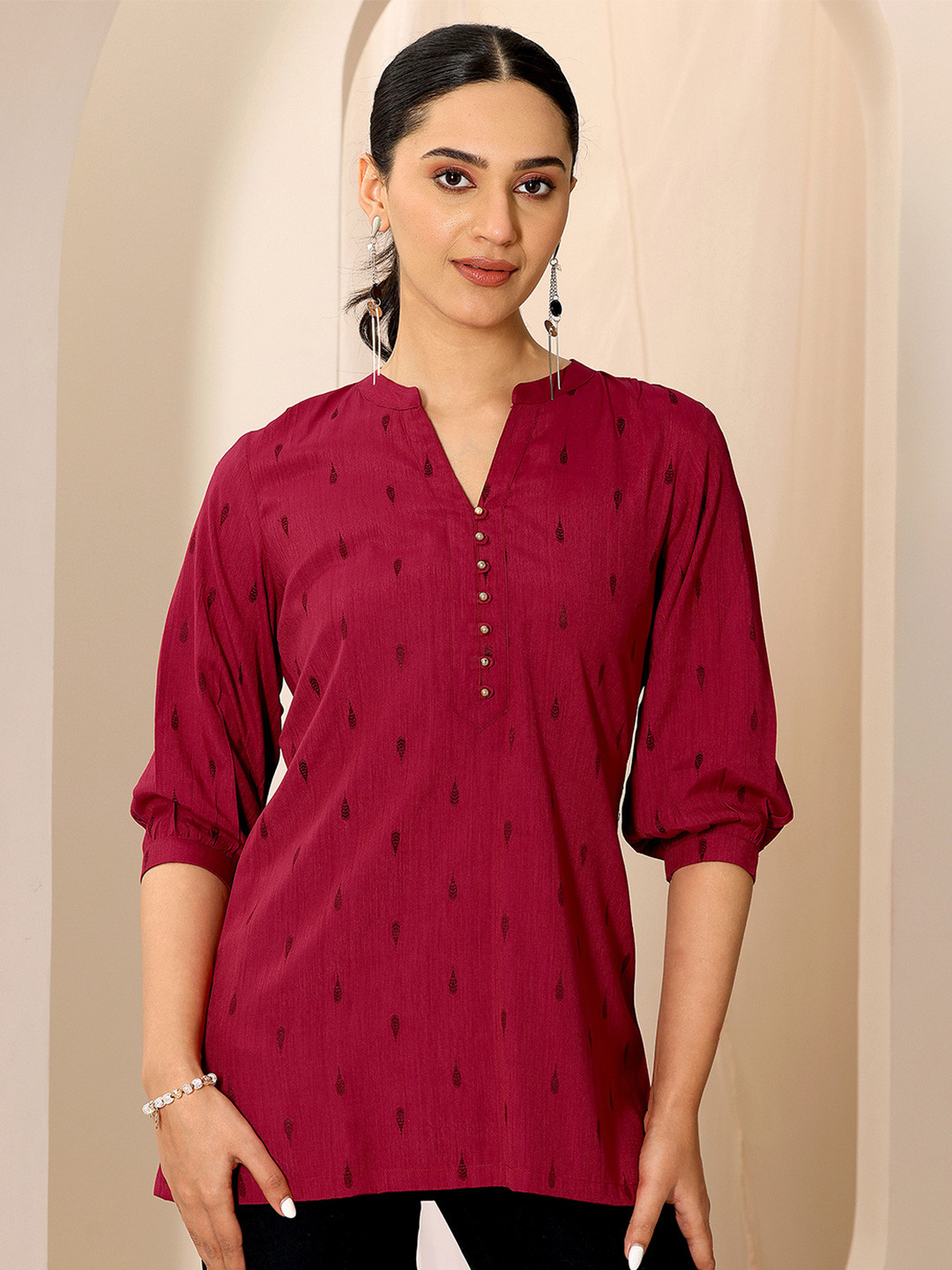 

Libas Woven Design Kurti, Maroon