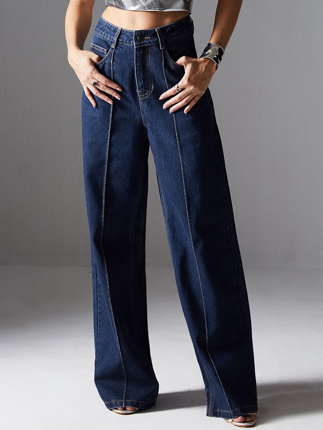 

Miss Chase Women Wide Leg High-Rise Stretchable Jeans, Blue