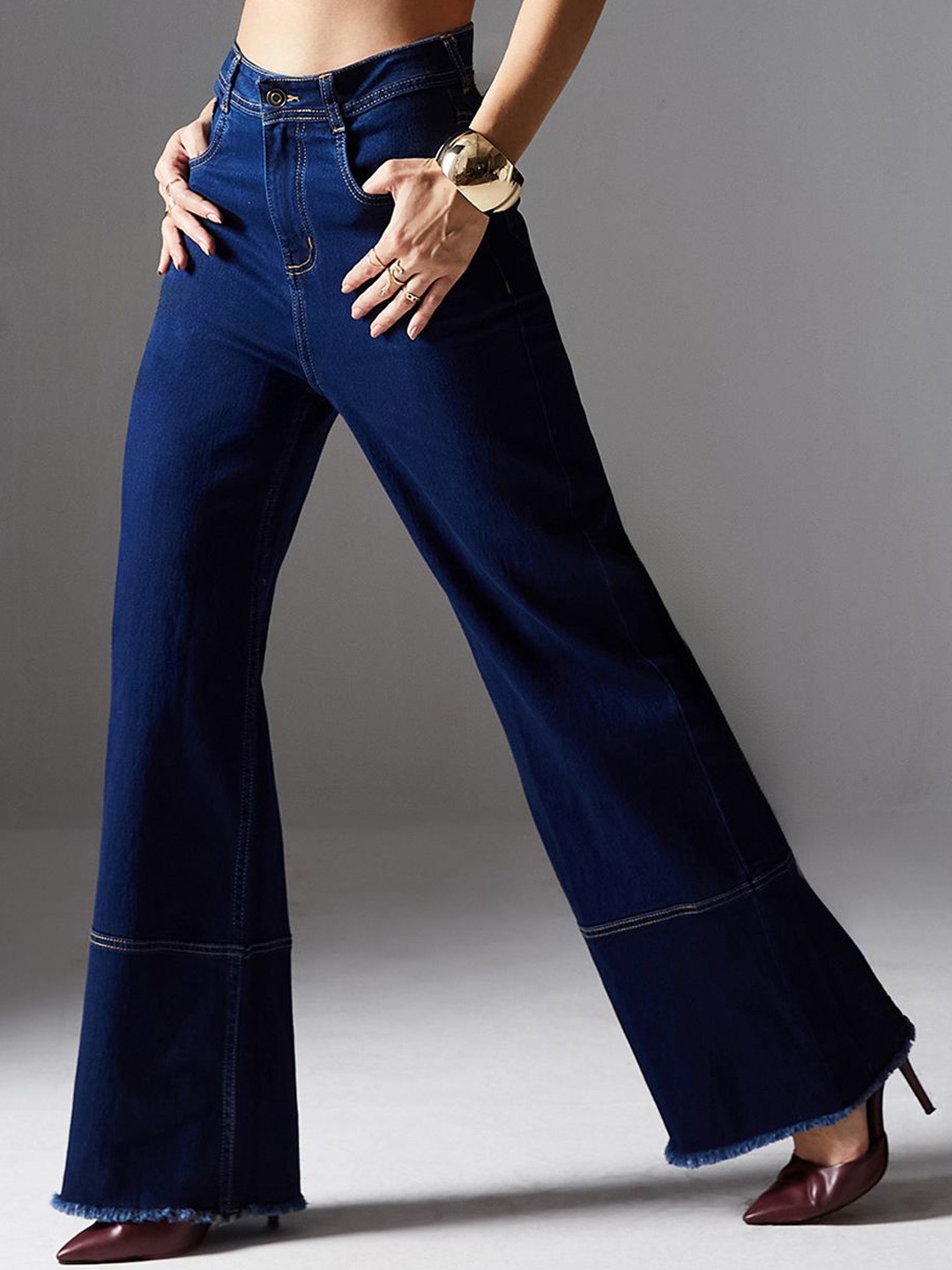 

Miss Chase Women Wide Leg High-Rise Stretchable Jeans, Blue