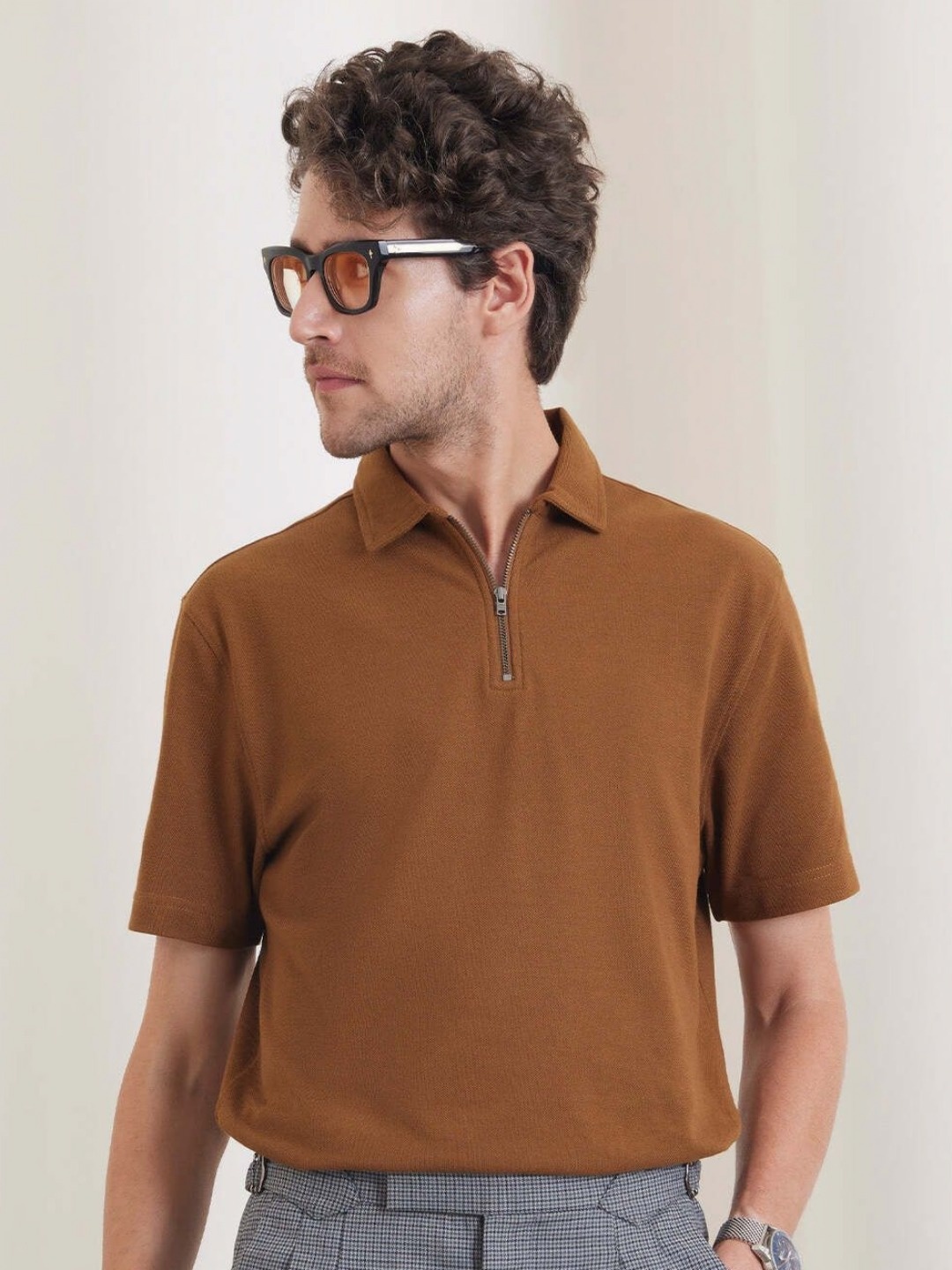 

Bombay Shirt Company Men Solid Polo Collar Cotton T-shirt, Brown