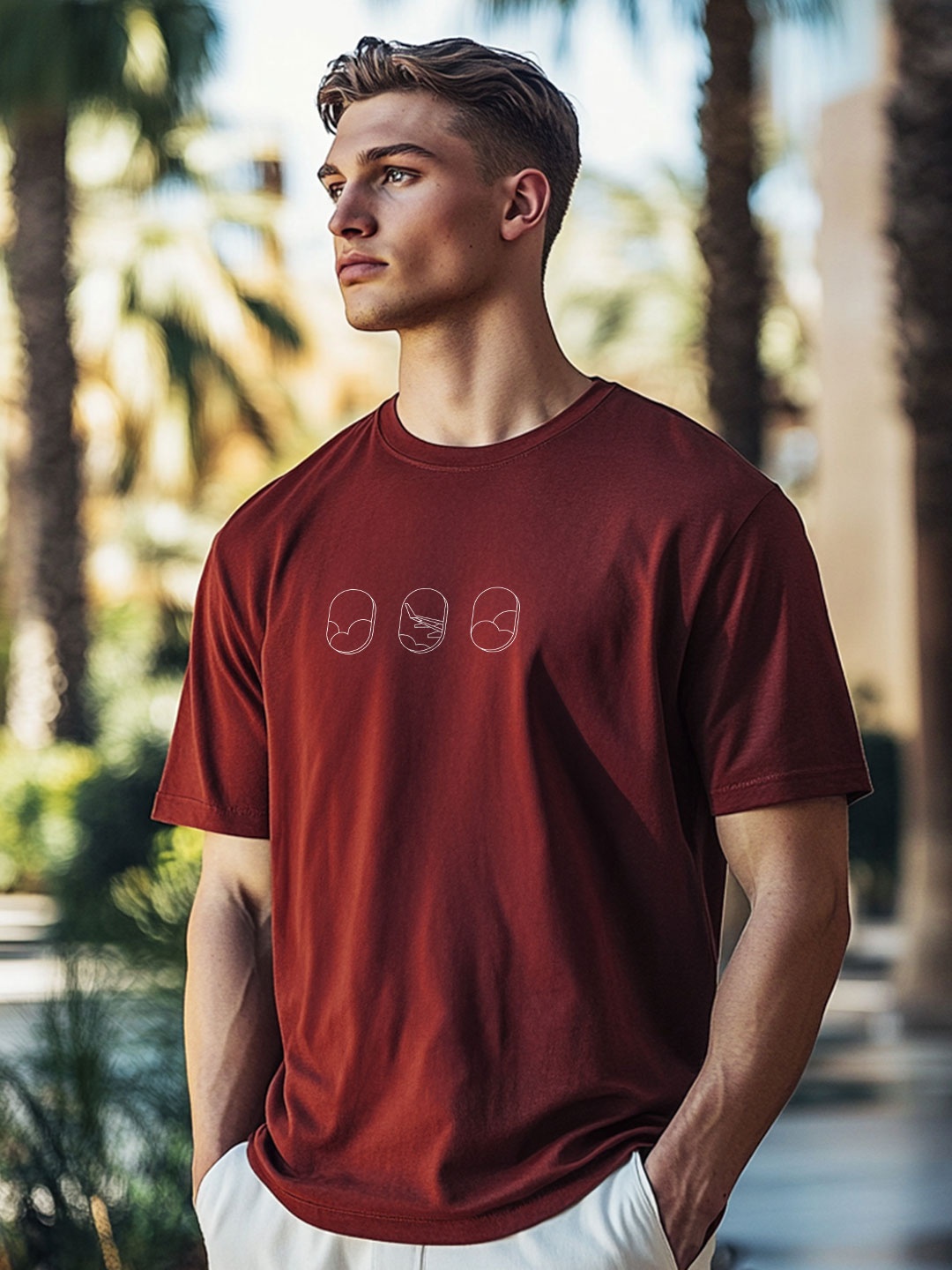 

NOBERO Men Printed T-shirt, Maroon