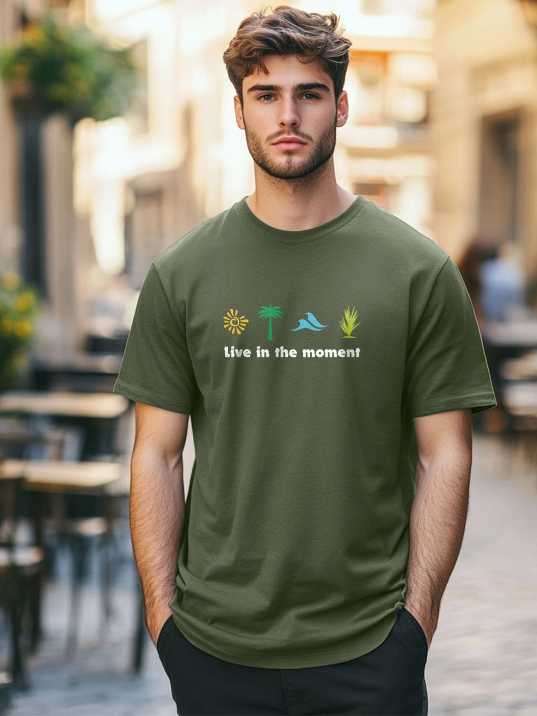 

NOBERO Men Printed T-shirt, Green