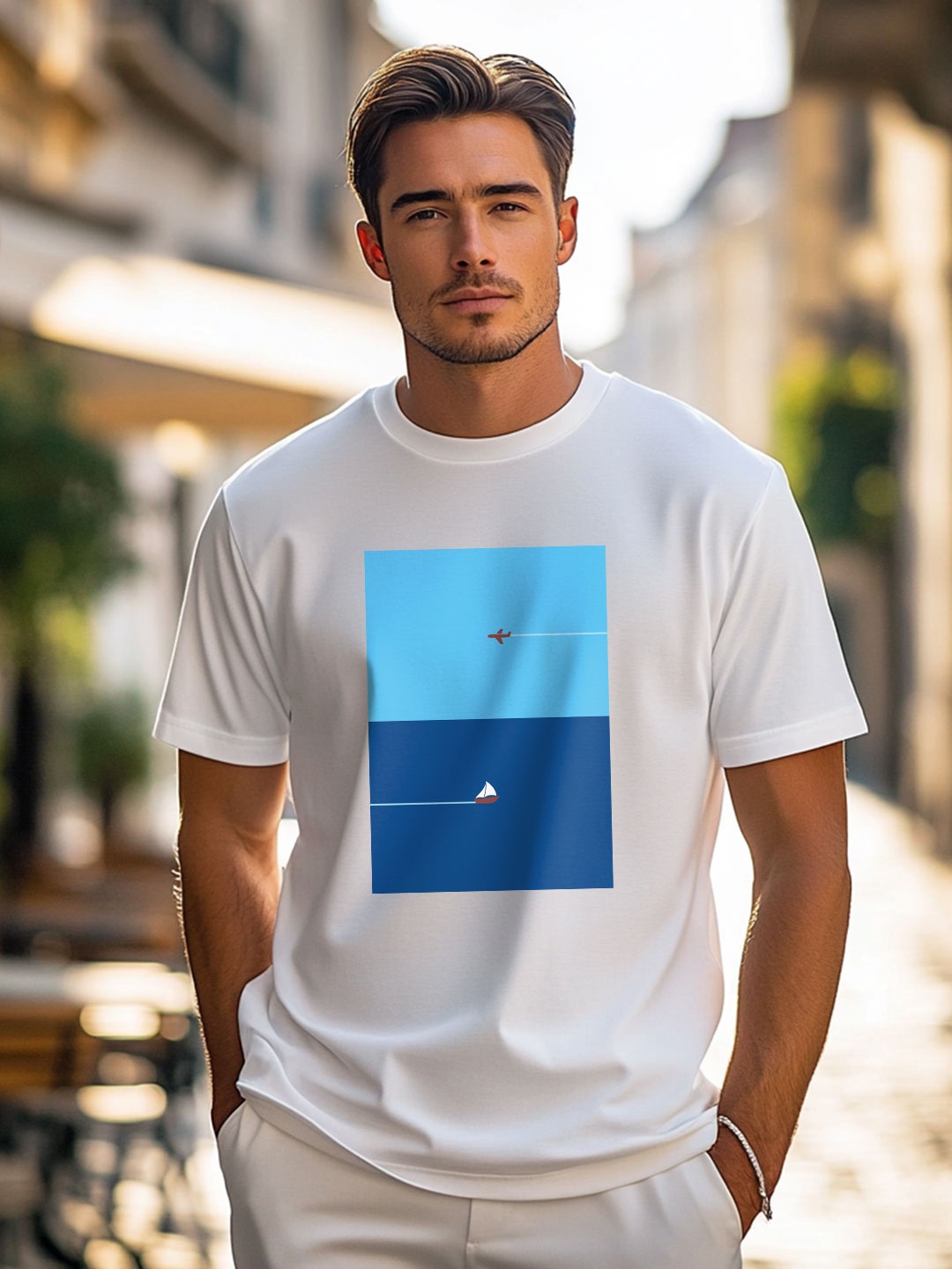 

NOBERO Men Printed T-shirt, White