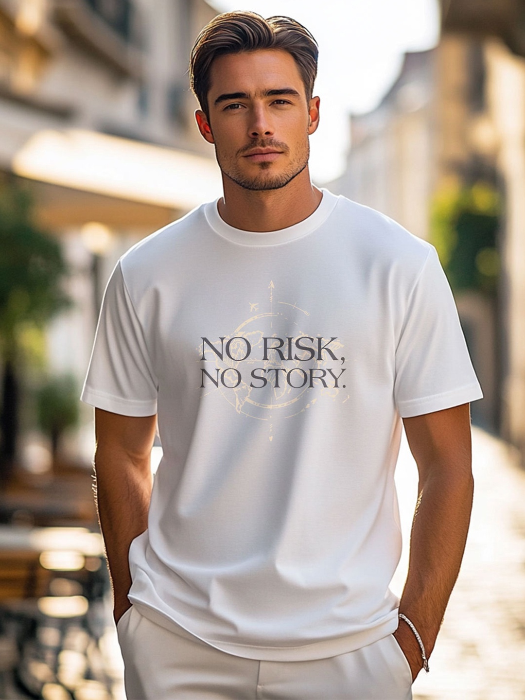 NOBERO Men Typography Printed T-shirt, White
