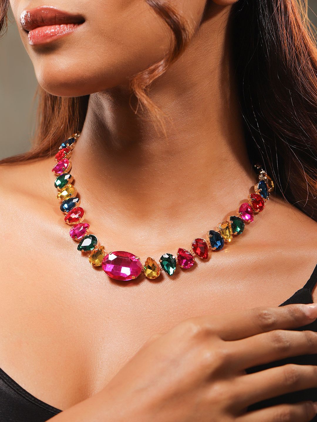 

Rubans 18K Gold-Plated Multicolor Crystal Zirconia Statement Necklace