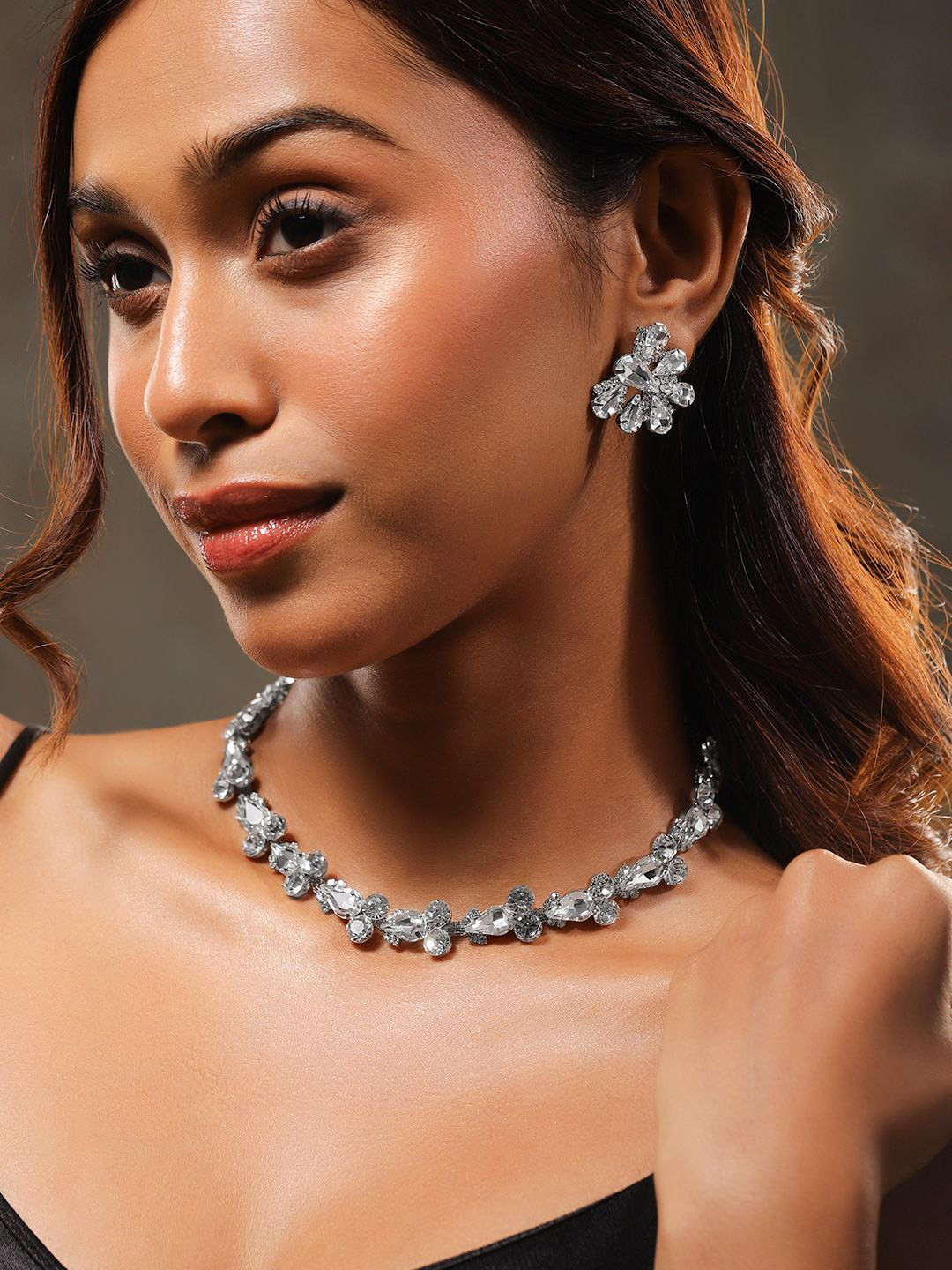 

Rubans Rhodium-Plated Crystal American Diamond & Cubic Zirconia Studded Jewellery Set, Silver