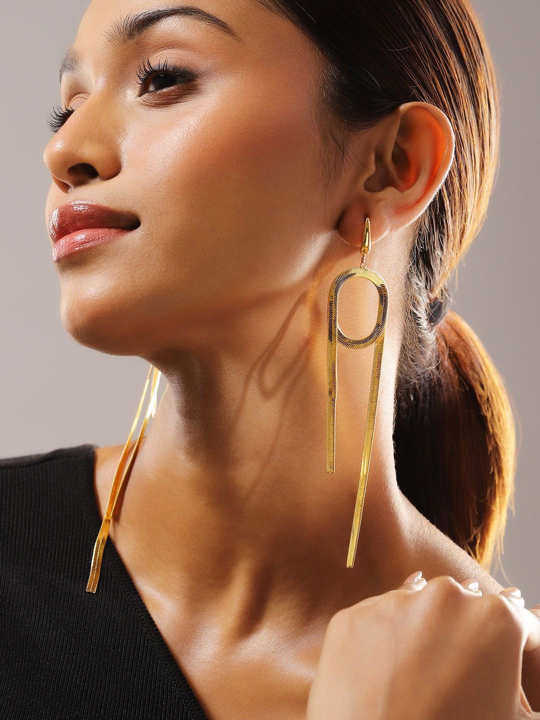 

Rubans 18K Gold-Plated Bold Geometric Loop Shoulder Duster Statement Earrings