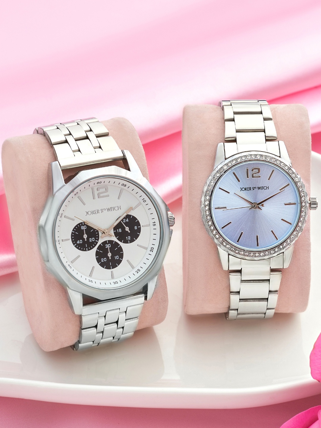 

JOKER & WITCH Timothe & Kylie Analogue Couple Watches Giftset, Silver