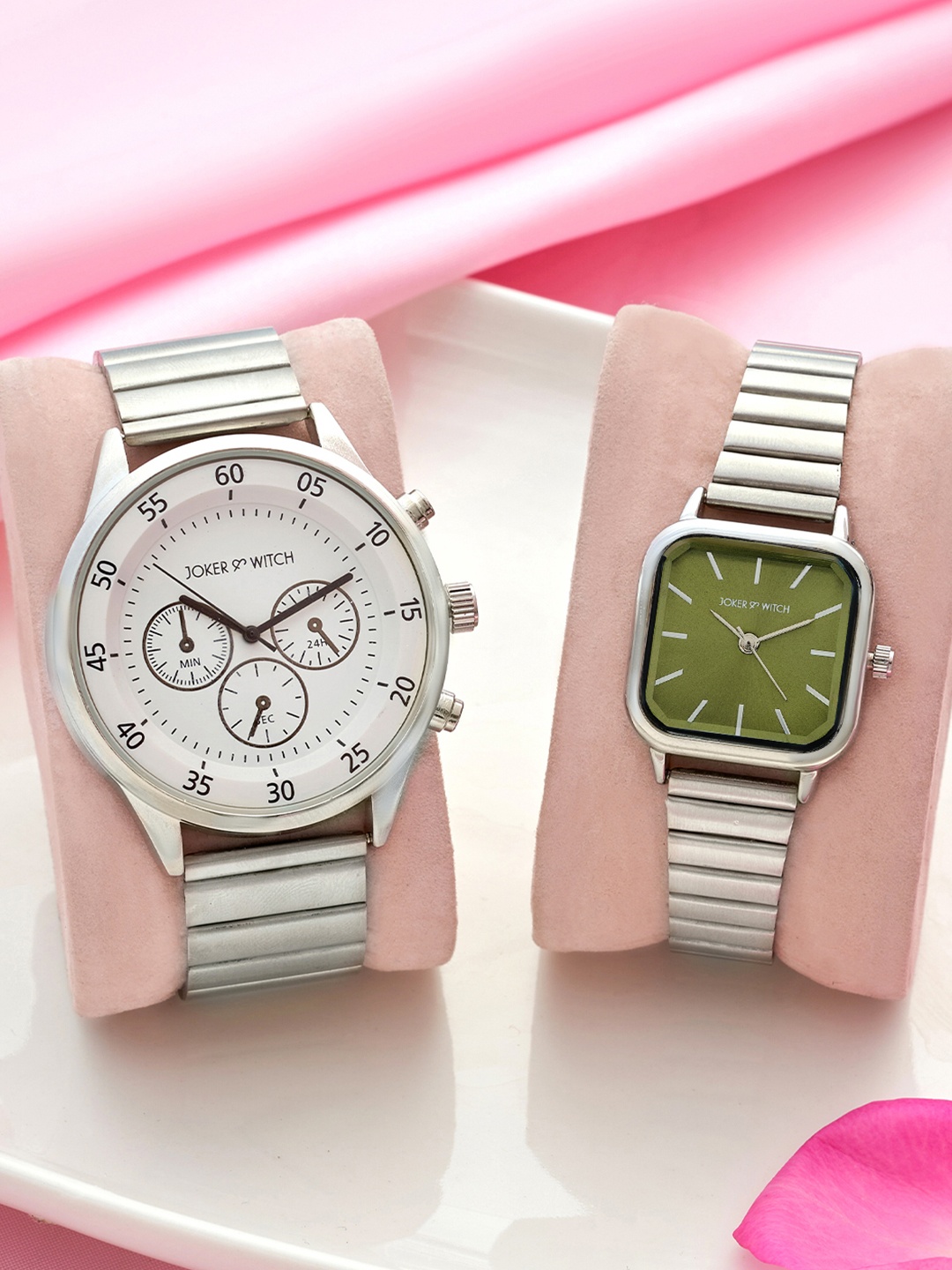 

JOKER & WITCH Alex & Jo Analogue Couple Watches Giftset, Silver