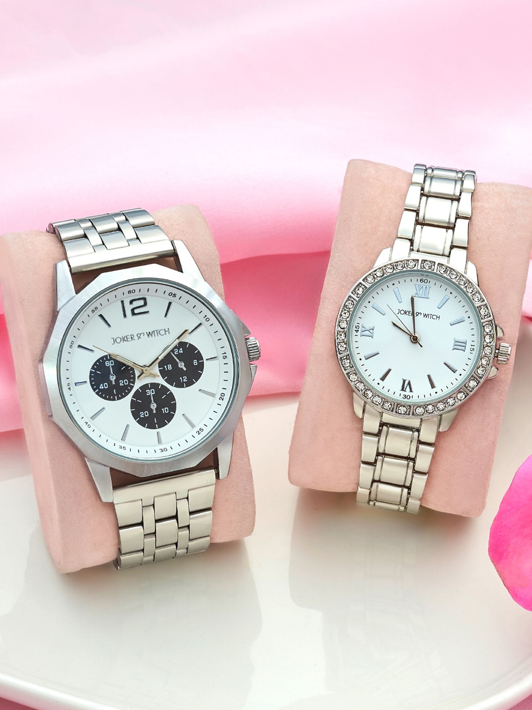 

JOKER & WITCH Romain & Dua Analogue Couple Watches Giftset, Silver