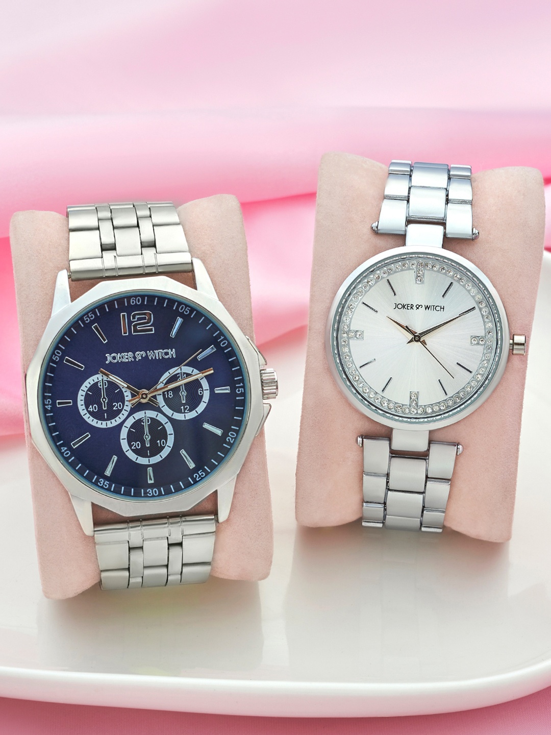 

JOKER & WITCH Chris & Kat Analogue Couple Watches Giftset, Silver