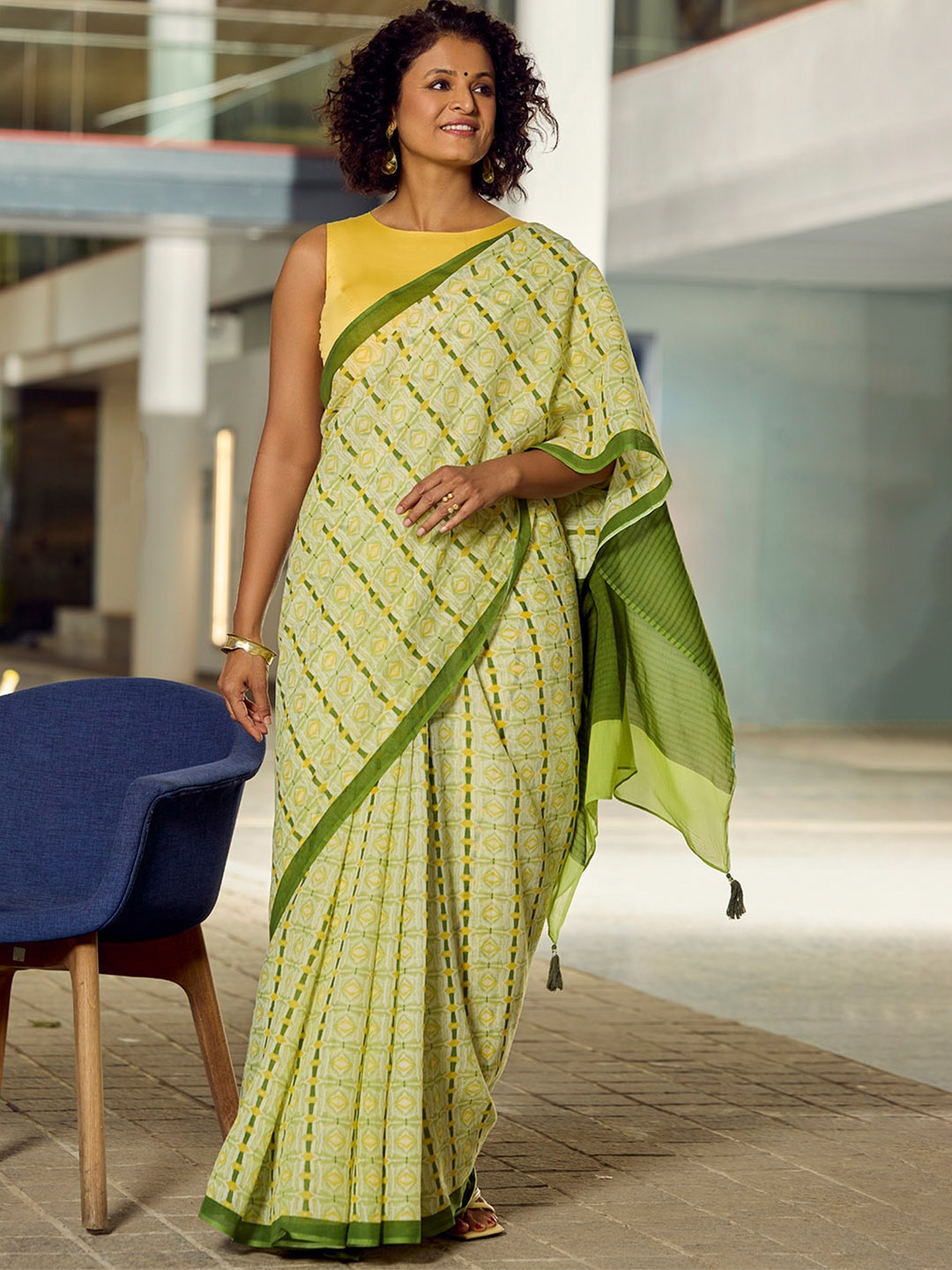 

Taneira Pure Cotton Saree, Green
