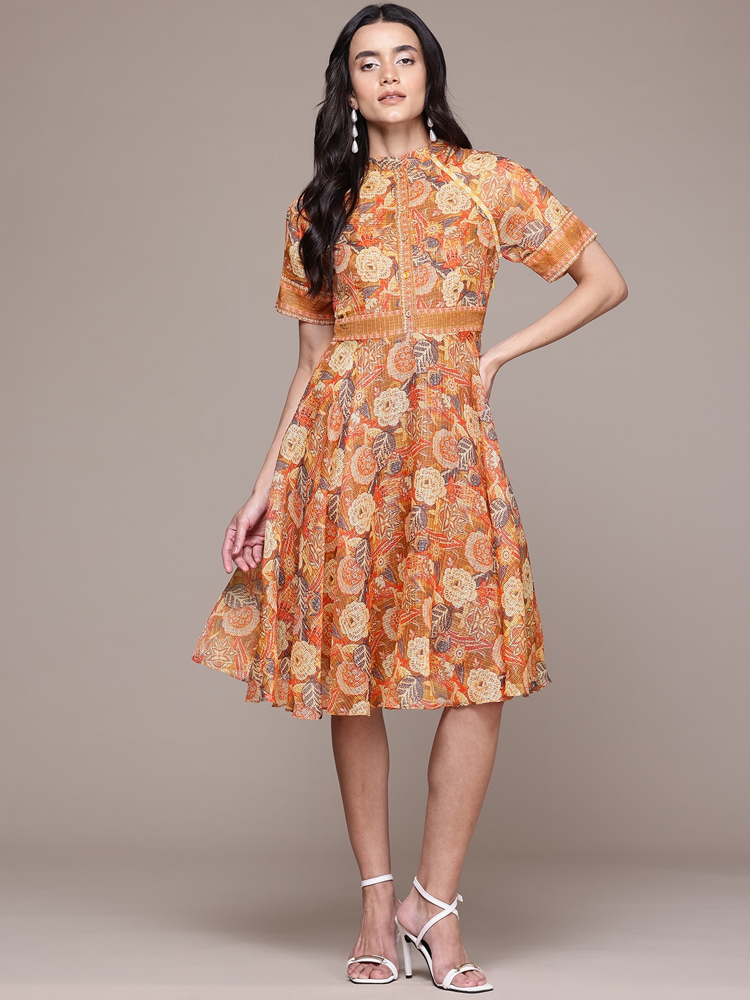 

aarke Ritu Kumar Floral Print Fit & Flare Dress, Yellow