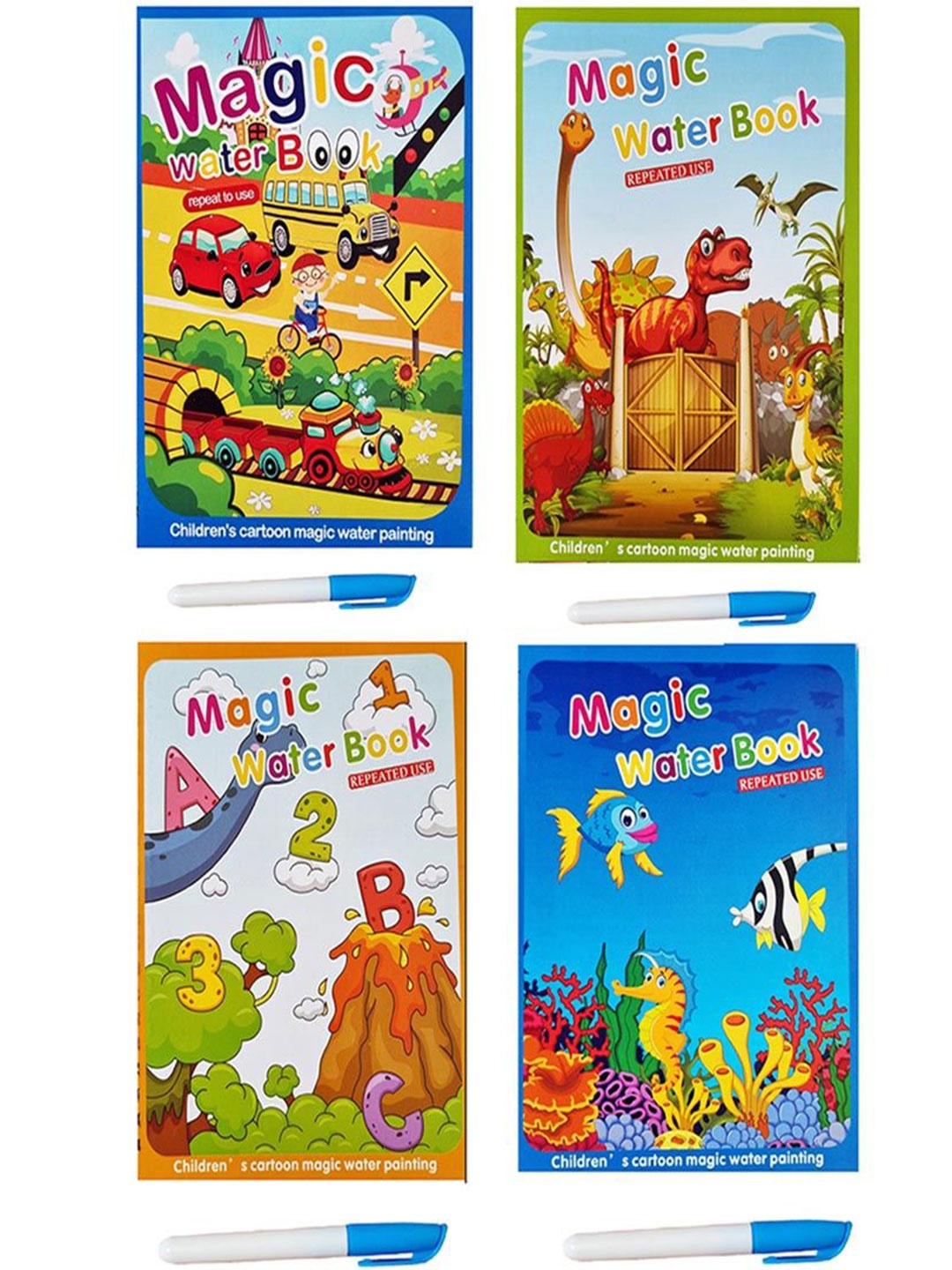 

TBQ-The Baby Qoull Kids Set Of 4 Reusable Magic Books Learning And Development Toys, Blue