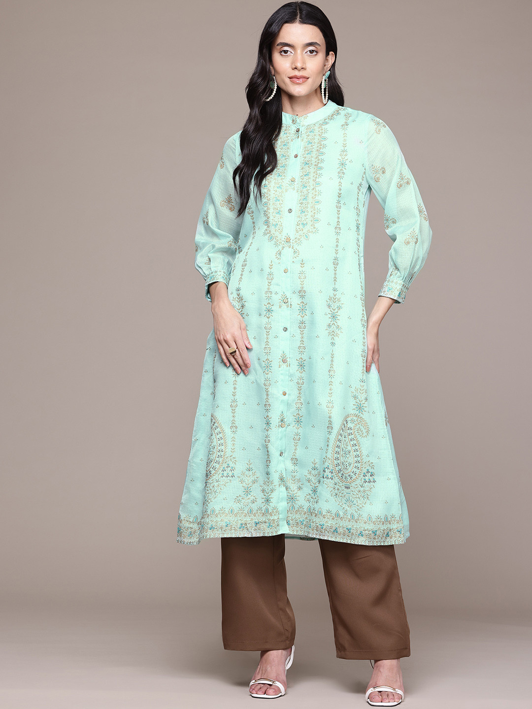 

aarke Ritu Kumar Ethnic Motifs Printed Kurta, Sea green