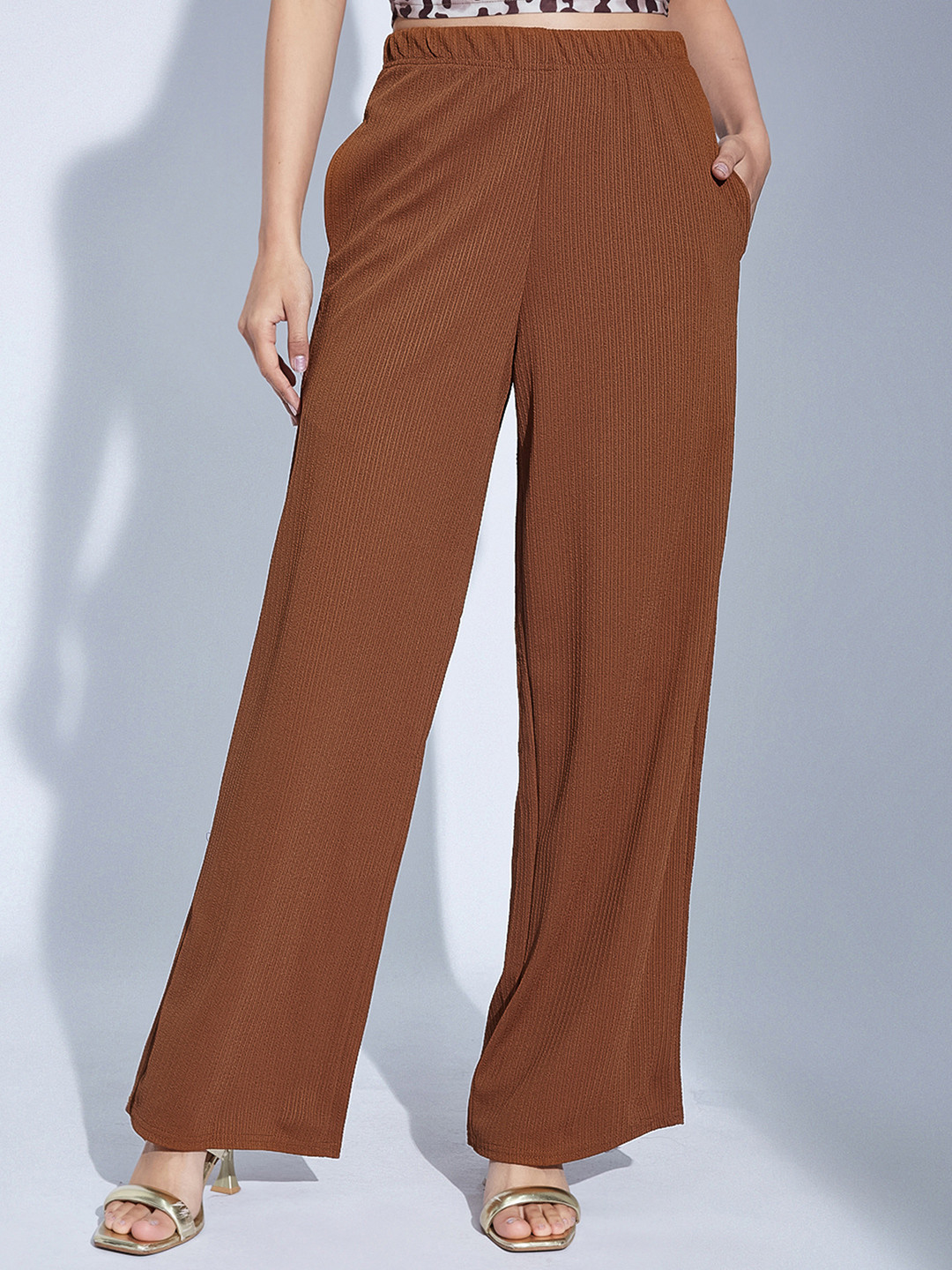 

Selvia Women Easy Wash Pleated Trousers, Brown