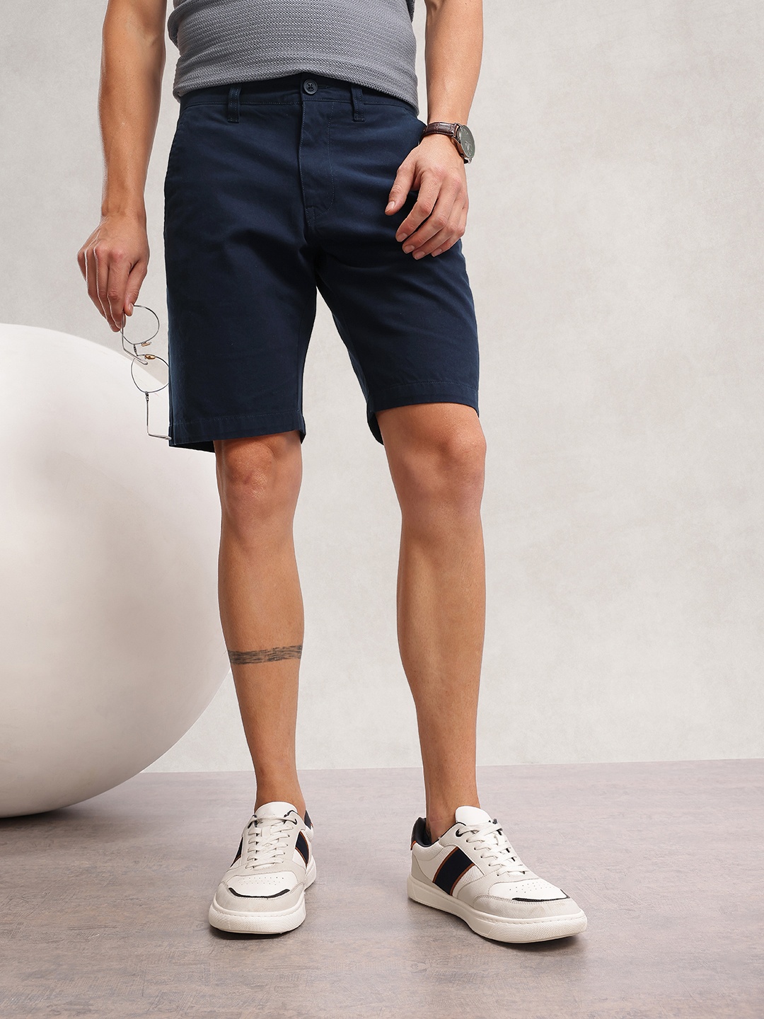 

Nautica Men Slim Fit Pure Cotton Chino Shorts, Navy blue