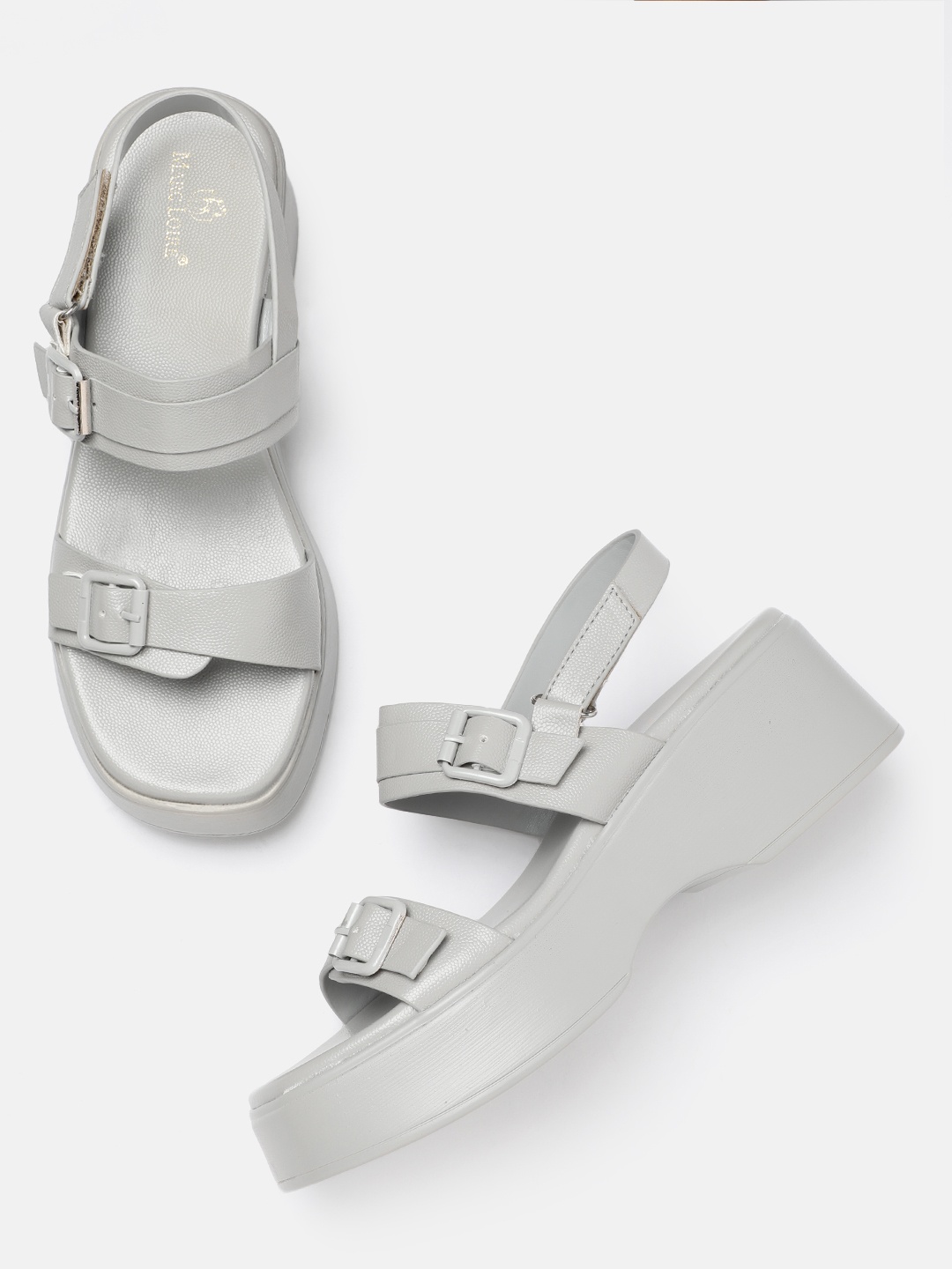 

Marc Loire PU Platform Sandals with Buckles, Grey