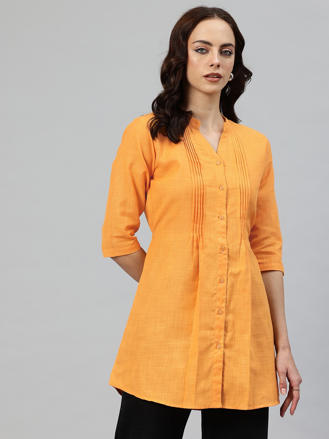 

One Femme Mandarin Collar Tunic, Yellow