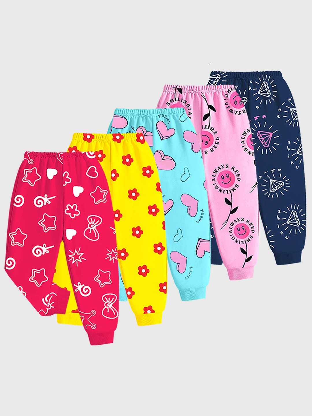 

KUCHIPOO Girls Pack Of 5 Printed Joggers, Blue