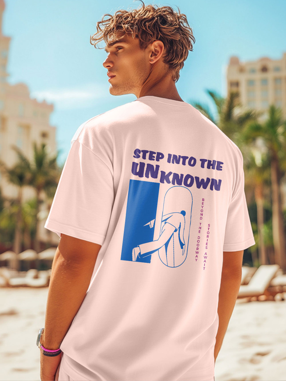 

NOBERO Men Graphic Printed Round Neck Cotton Oversized T-shirt, Pink