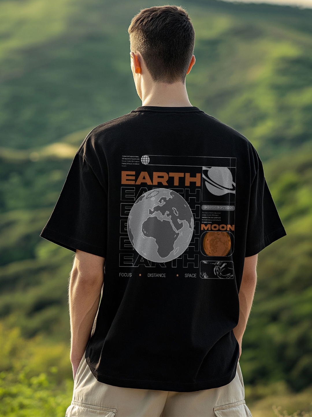 

NOBERO Men Graphic Printed Round Neck Cotton Oversized T-shirt, Black