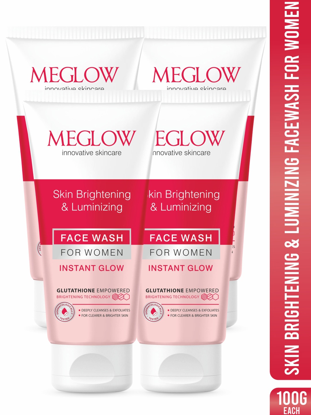 

MEGLOW Women Inovative Skincare Set Of 4 Skin Brightening & Luminizing Face Wash 100g Each, White