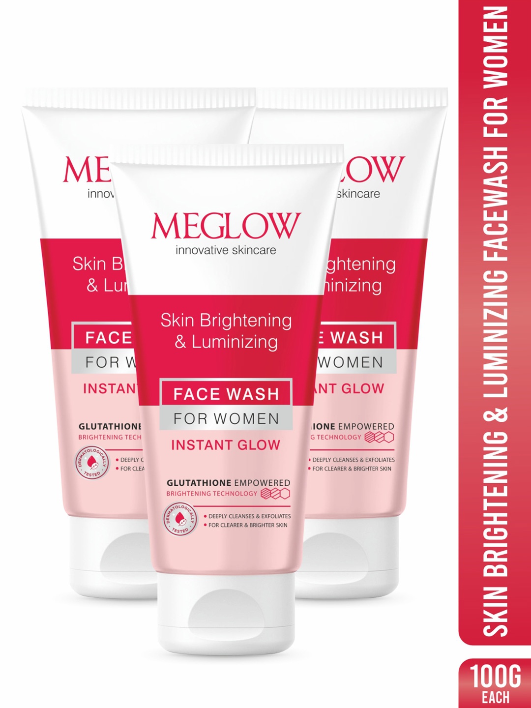 

MEGLOW Women Inovative Skincare Set Of 3 Skin Brightening Face Wash 100 g Each, White